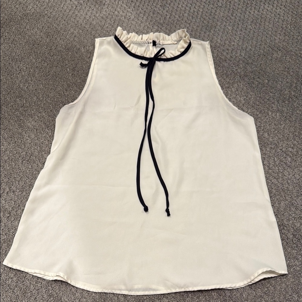 Jella Couture - Cream Sheer Sleeveless Ruffled Blouse with Tie Front